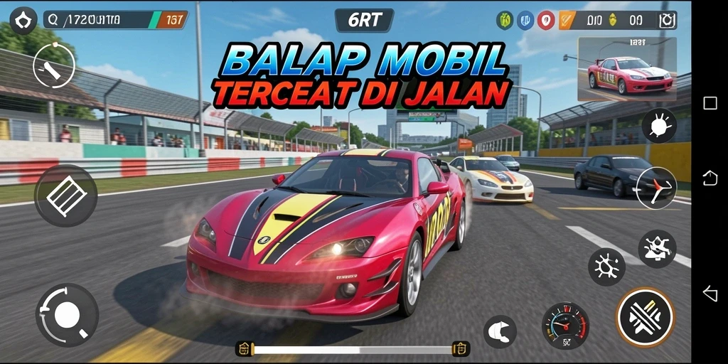 Gameplay seru balap mobil di 6RT dengan trek yang menantang.