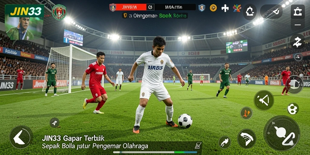 Tampilan gameplay intens dari JIN33 yang menampilkan aksi sepak bola.
