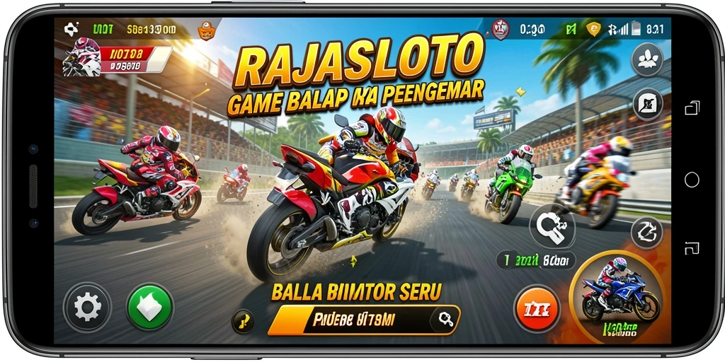 Tampilan seru gameplay balapan motor di RAJASLOTO.