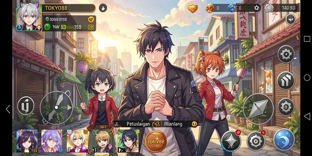 Gameplay menarik dari TOKYO88 dengan karakter anime berwarna-warni.