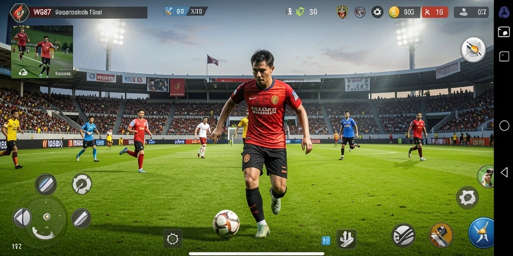 Tampilan gameplay WG87 dengan aksi sepak bola yang menegangkan dan grafis menawan.